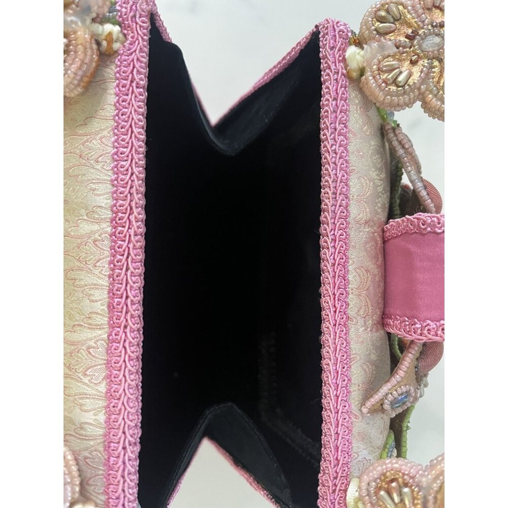 Mary Frances Beaded Floral Handbag With Intricate Embroidery Pink & Green Accent - Picture 9 of 16